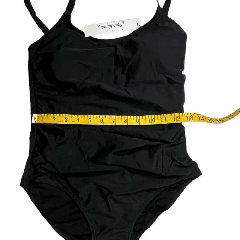 Nicole Miller Black One Piece Swimsuit NWT Sz M Adjustable Thin Straps Classic